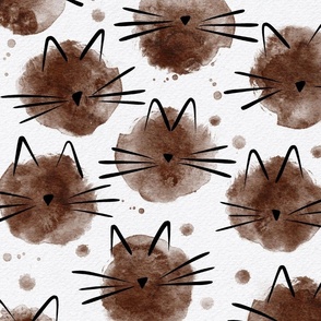 cat - ellie cat cinnamon - watercolor drops cat - cute cat fabric and wallpaper