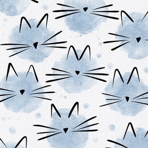 cat - ellie cat fog - watercolor drops cat - cute cat fabric and wallpaper