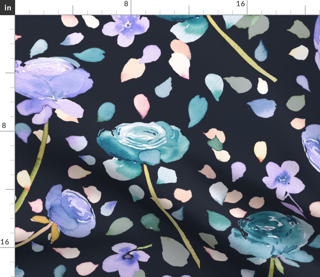 Buttercups watercolor floral Blue navy Jumbo Large