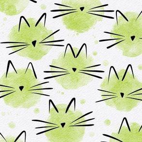 cat - ellie cat honeydew - watercolor drops cat - cute cat fabric and wallpaper