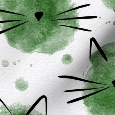 cat - ellie cat kelly green - watercolor drops cat - cute cat fabric and wallpaper