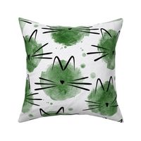 cat - ellie cat kelly green - watercolor drops cat - cute cat fabric and wallpaper