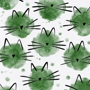 cat - ellie cat kelly green - watercolor drops cat - cute cat fabric and wallpaper