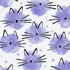 cat - ellie cat lilac - watercolor drops cat - cute cat fabric and wallpaper