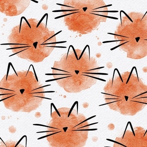cat - ellie cat peach - watercolor drops cat - cute cat fabric and wallpaper