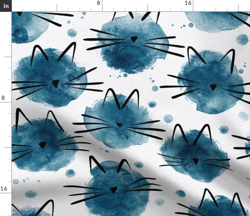 cat - ellie cat peacock - watercolor drops cat - cute cat fabric and wallpaper