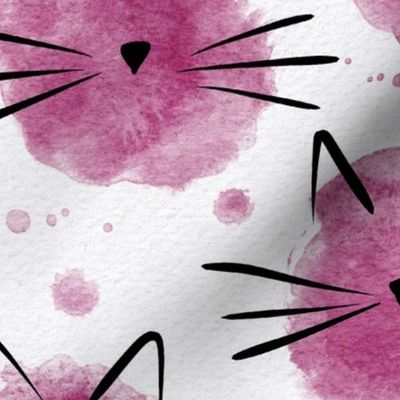 cat - ellie cat peony - watercolor drops cat - cute cat fabric and wallpaper