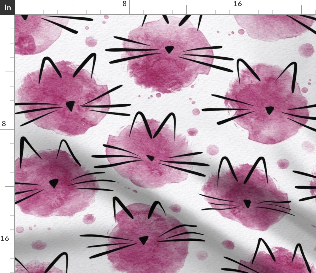 cat - ellie cat peony - watercolor drops cat - cute cat fabric and wallpaper