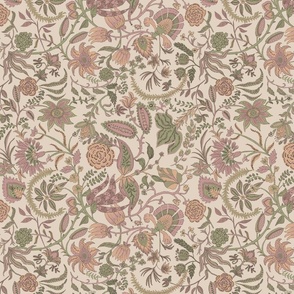 Mari Palampore Floral - pink and green - 12 inch repeat