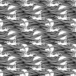 B&W leaping rabbit | Black and  white wavy stripes | full moon night | medium