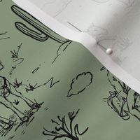 Western toile ,western cowboy fabric wallpaper sage and black WB23 A