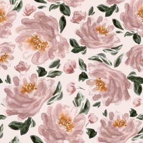 Jumbo - Blushing Watercolour Peony Blooms - Off White