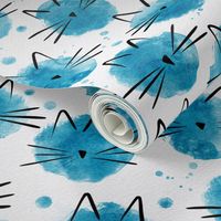 small scale cat - ellie cat caribbean - watercolor drops cat - cute cat fabric and wallpaper