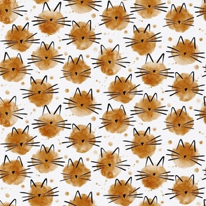 small scale cat - ellie cat desert sun - watercolor drops cat - cute cat fabric and wallpaper