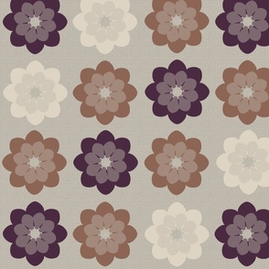Eggplant and Cream Flower Power 1960's and 70's Block Geo Floral Tan Brown Gray Aubergine Textured