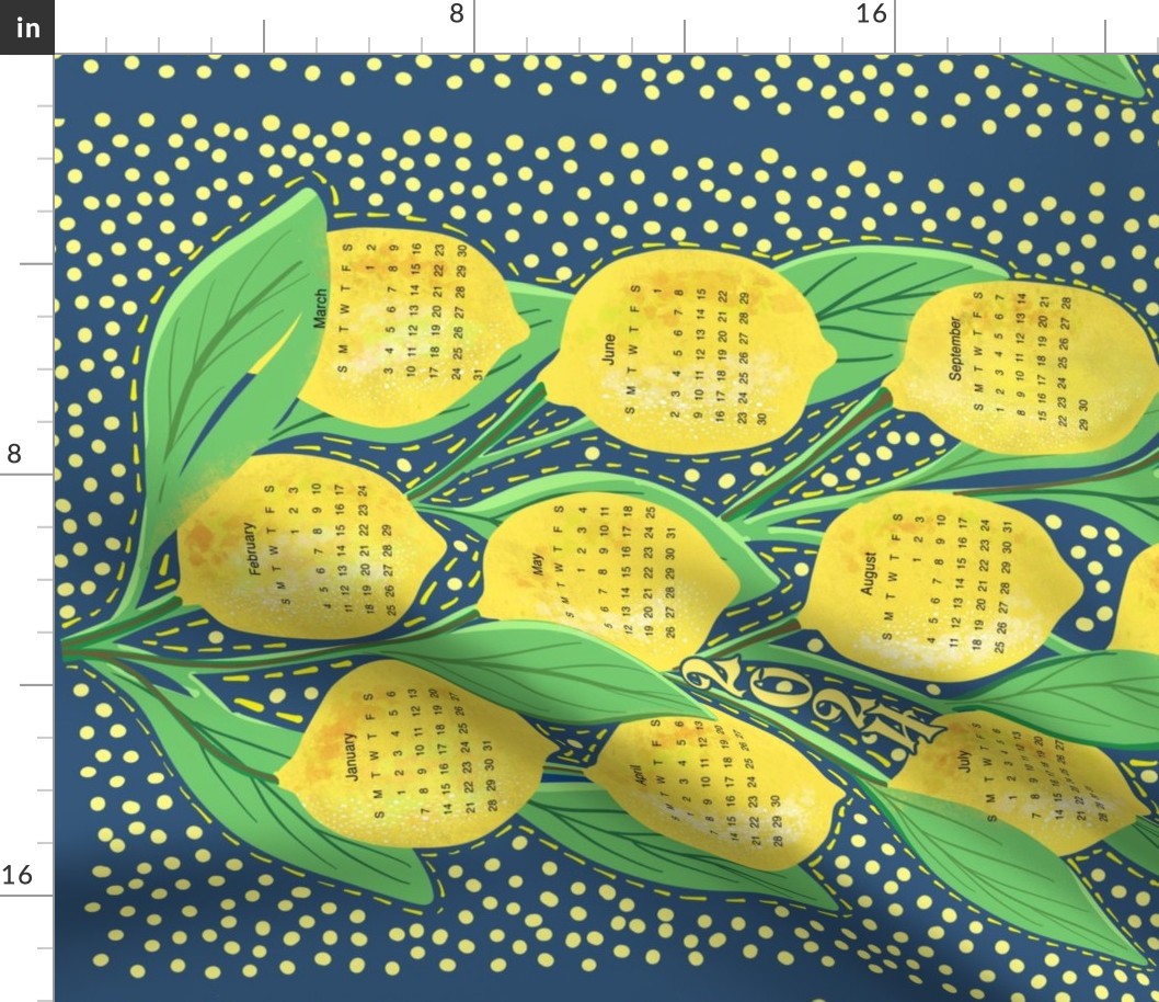 Lemons Calendar Tea Towel