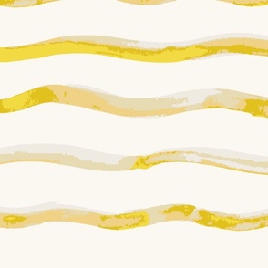 Horizontal Watercolor Waves in Stripes of Golden Yellow, Medium scale