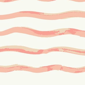 Horizontal Watercolor Waves in Stripes of Dusty Salmon, Medium scale
