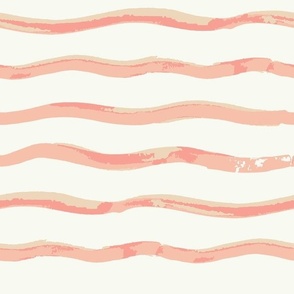 Horizontal Watercolor Waves in Stripes of Muted Salmon, small scale