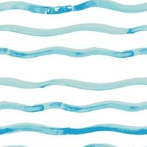 Horizontal Watercolor Waves in Stripes of Aqua Blue, Medium scale