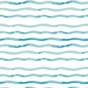 Horizontal Watercolor Waves in Stripes of Aqua Blue, tiny scale