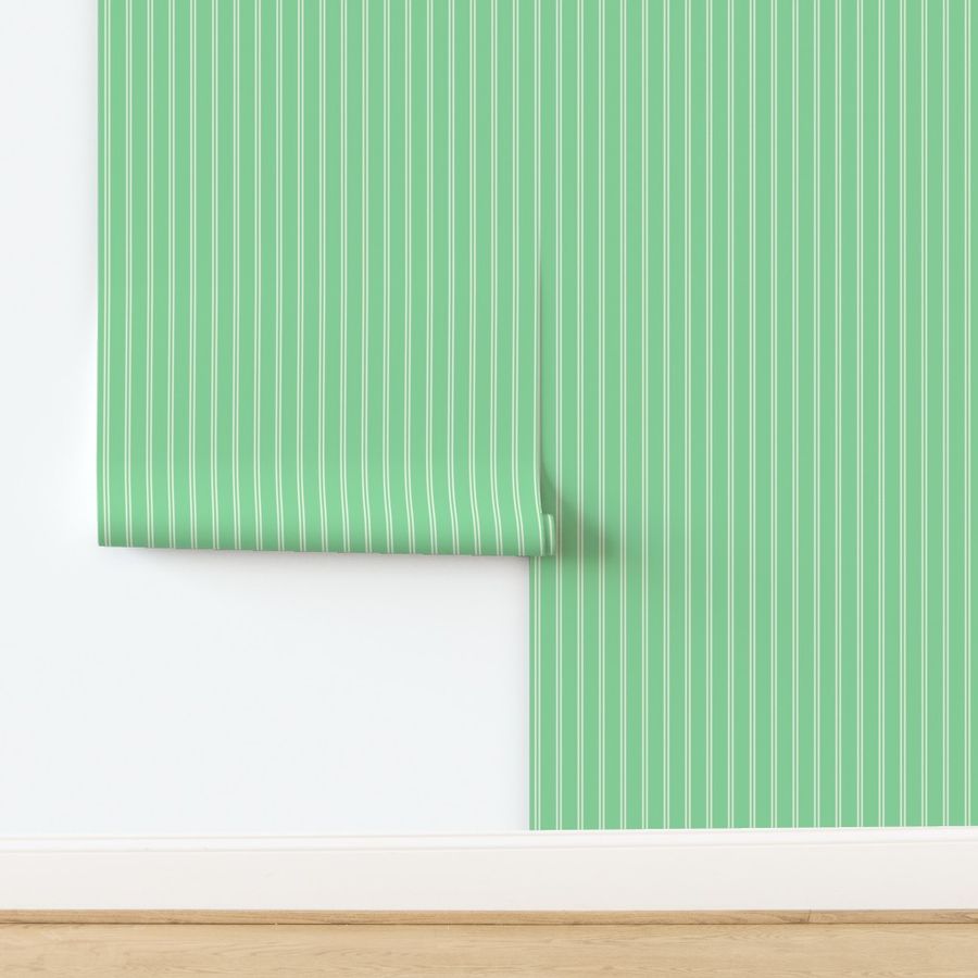 Double Pinstripes - Off-white on Retro Seafoam Green