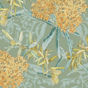 Wildflower Aesthetic Watercolor In Sage Green With Historical Charm