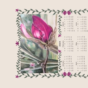 Pink Magnolia 2024 Calendar Wall Hanging