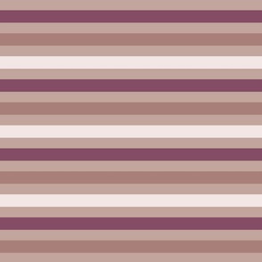 Rose Gold and Damson Hrizontal Stripe, Beige, Brown, Creamy White, Deep Damson Pink 