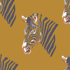 africa africa - zebra head - gold africa africa - zebra head -  mustard gold  and dusty denim blue - large