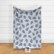 Autumnal Falling Leaves in Lavender Purple on Light Blue - Large Scale