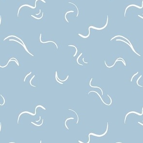 Scandinavian abstract - Minimalist vintage tossed confetti swirls raw waves white on sky blue