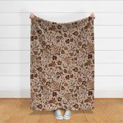 Boho textured floral earth tones, warm neutral brown, jumbo scale for wallpaper