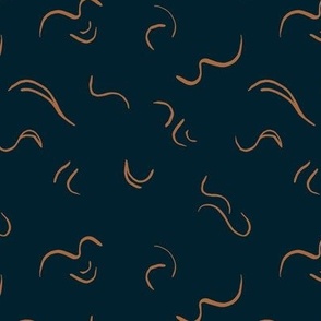 Scandinavian abstract - Minimalist vintage tossed confetti swirls raw waves golden caramel on marine blue 