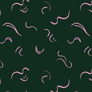 Scandinavian abstract - Minimalist vintage tossed confetti swirls raw waves pink on pine green