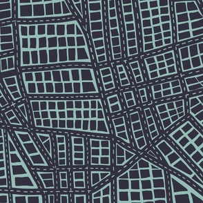 hand-drawn street map, medium scale, blue