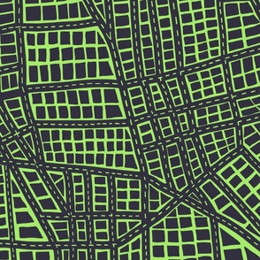 hand-drawn street map, medium scale, green