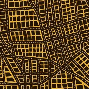 hand-drawn street map, medium scale, yellow 