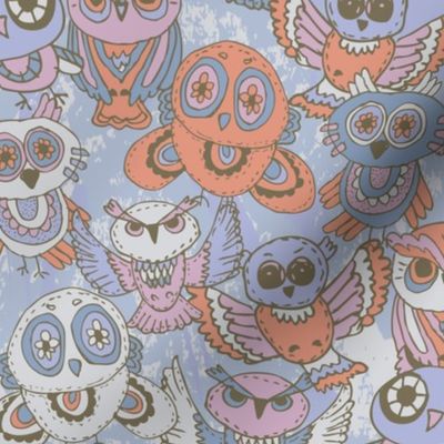 Seamless pattern sketch Owls