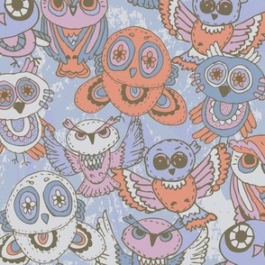 Seamless pattern sketch Owls