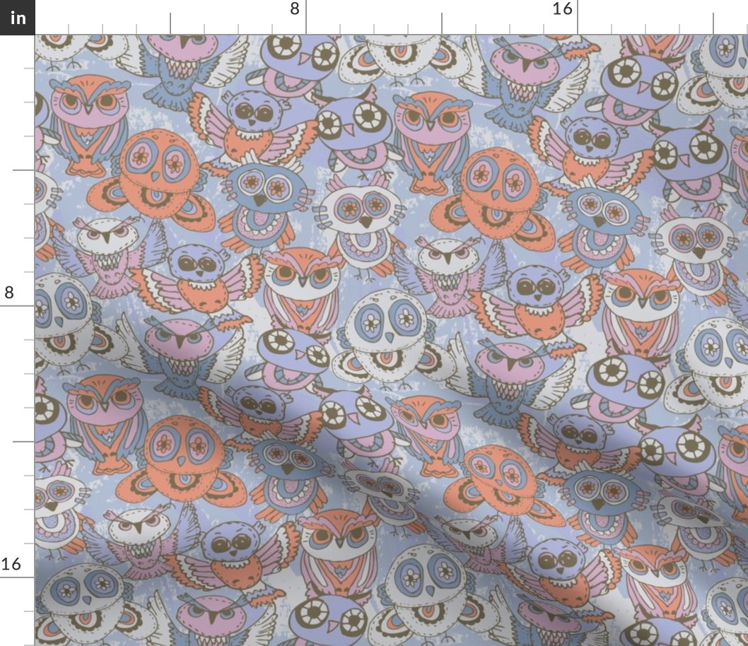 Seamless pattern sketch Owls