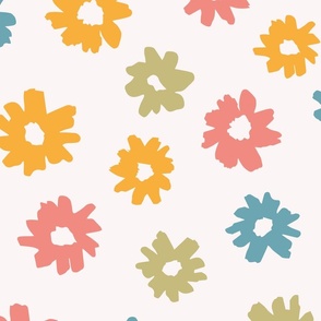 Large pink, yellow, green and blue handpainted cute daisy flowers