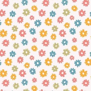Pink, yellow, green and blue handpainted cute playful daisy flowers