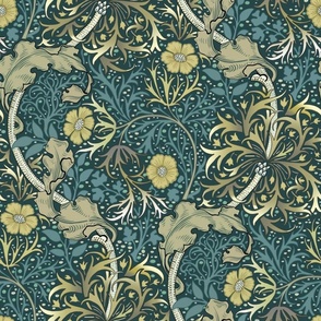 William Morris seaweed on dark teal