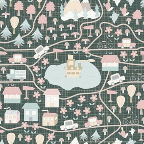 Cute baby map with retro elements on dark background