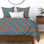 Oranges and blue, turquoise and cyan leaves in aqua teal green -Medium scale  -3