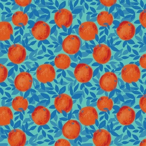 Oranges and blue, turquoise and cyan leaves in aqua teal green -Medium scale  -3