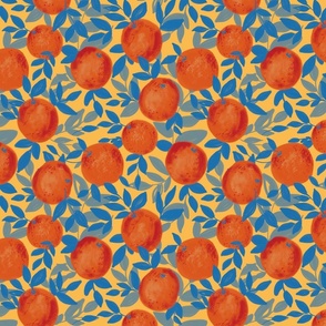 Oranges and blue, turquoise and cyan leaves in soft yellow -Medium scale  -3