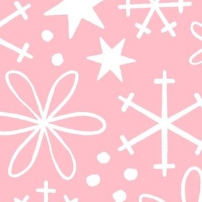 Large / Pink Retro Snowflakes and Stars