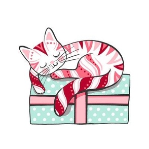 8″ Square Peppermint Candy Cat Christmas Present Swatch Panel